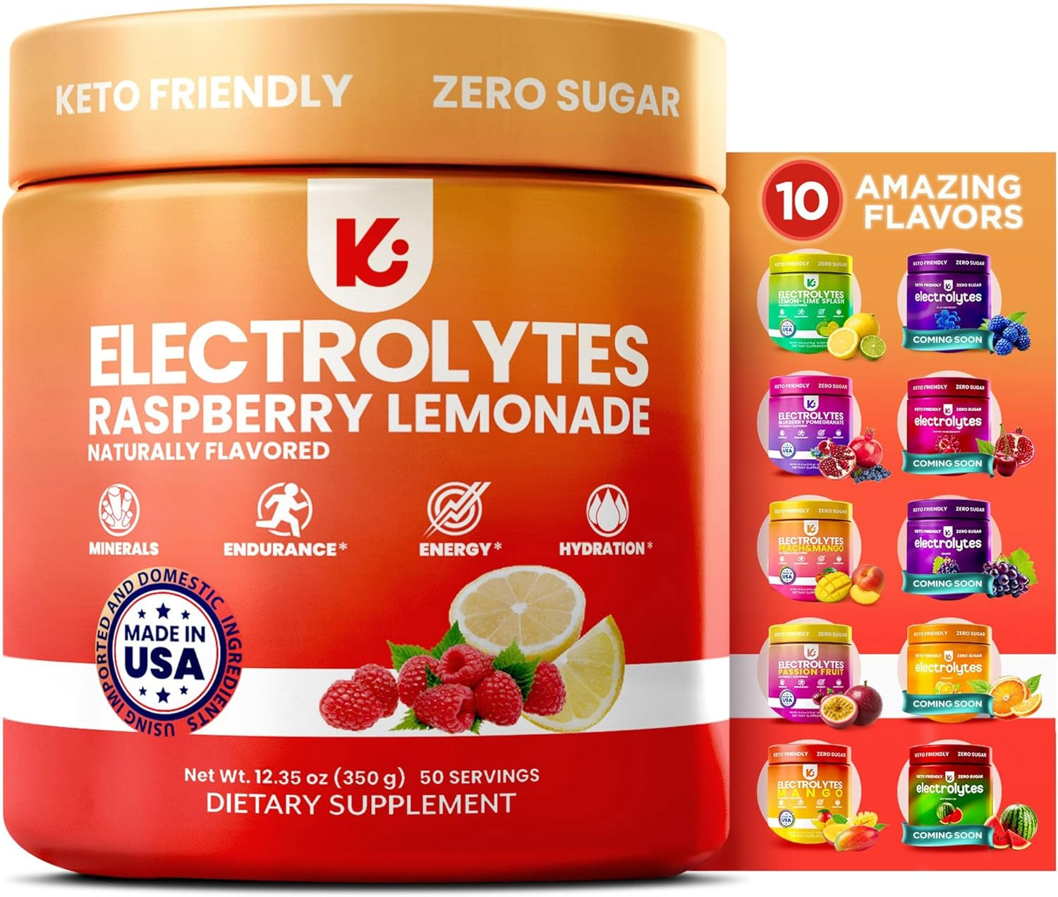 Electrolytes Powder – Raspberry Lemonade Flavor 50 Servings – No Sugar Hydration Supplement with Magnesium, Potassium, Sodium – Keto, Vegan, Fasting-Friendly, Zero Calorie Electrolyte Drink