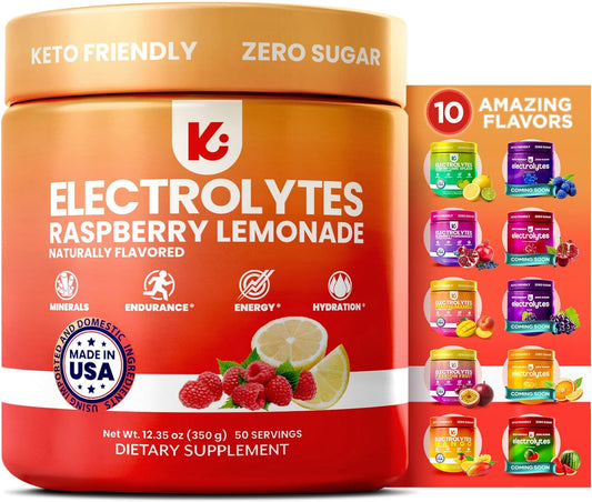 Electrolytes Powder – Raspberry Lemonade Flavor 50 Servings – No Sugar Hydration Supplement with Magnesium, Potassium, Sodium – Keto, Vegan, Fasting-Friendly, Zero Calorie Electrolyte Drink